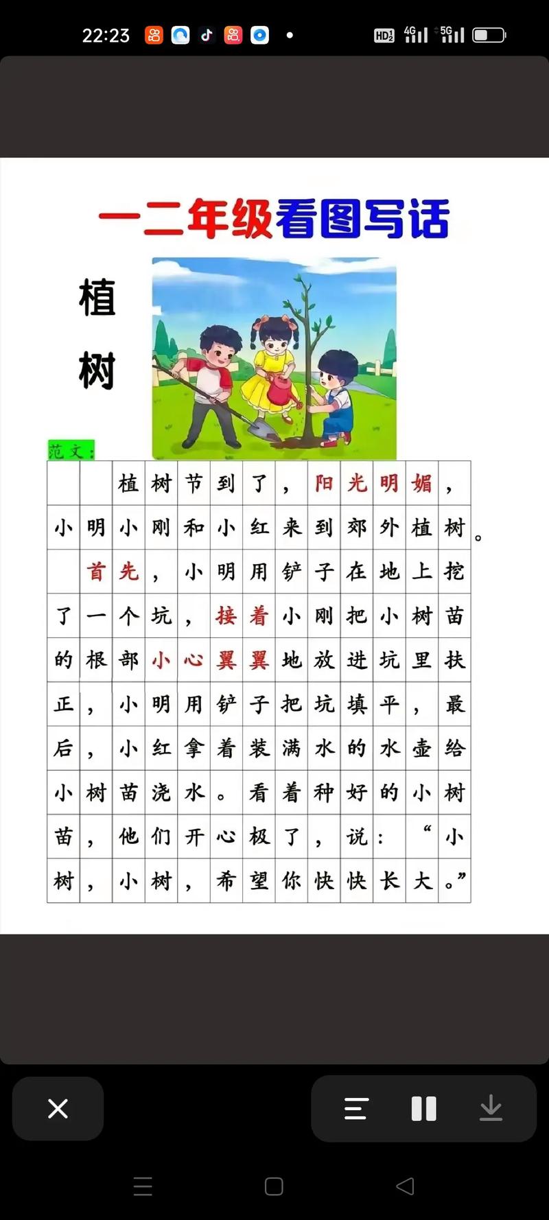 小学生植树活动_植树节看图写话_小朋友植树的看图写话